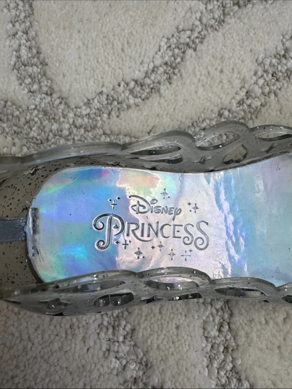 Disney Girls Silver Glitter Bow Cutout Flats